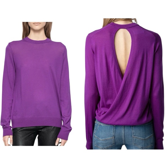 Zadig & Voltaire Emma Open Back 100% Merino Wool Purple Sweater Small NWT $298 - Picture 1 of 8